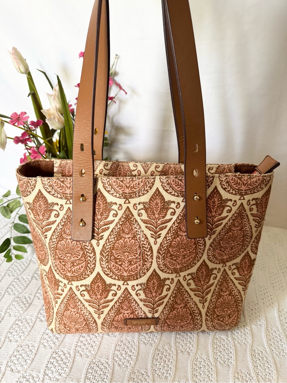 Spartina 449 EUC paisley linen & leather tote